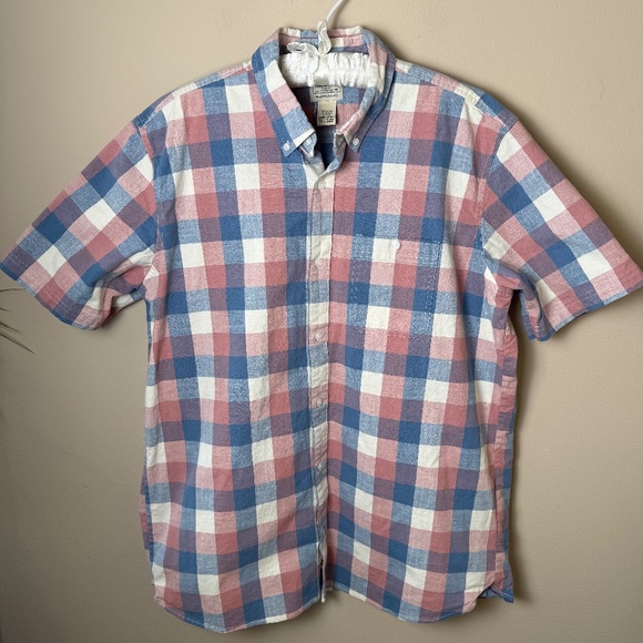 LL Bean Comfort Stretch Chambray Shirt Mens Large Tall Blue Pink Traditional Fit - Picture 1 of 7